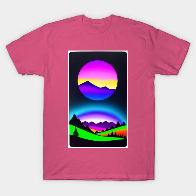 Day Glo Fluorescent Sun Mountains Abstract Landscape T-Shirt by ArtBeatsGallery